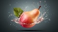 Realistic Rose Pear Slice Falling With Water Splash