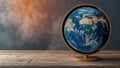 Realistic Rotating Globe on Wooden Table
