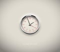 Realistic round clock cut out in white background. Red round scale and numbers. Chrome stainless steel frame ring. Vector icon Royalty Free Stock Photo