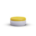 Realistic round jar in yellow and white colors. Plastic packaging for cream or body scrub