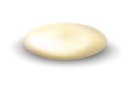 Realistic round piece of soap. 3D cosmetic cleanser. Body care beauty spa product template. Solid hand washing detergent