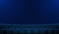 Realistic rows of blue chairs cinema or movie theater seats in the darkness. Cinema auditorium and movie theater empty Royalty Free Stock Photo