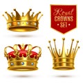Realistic Royal Crown Icon Set