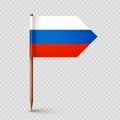 Realistic Russian toothpick flag. Souvenir from Russia. Wooden toothpick with paper flag. Location mark, map pointer Royalty Free Stock Photo