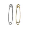 Realistic safety pins for clothes, gold and silver colors isolated on white, vector illustration Royalty Free Stock Photo