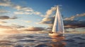 Realistic Sailboat Sailing In The Ocean With Impressive Skies