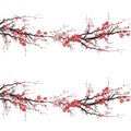 Realistic sakura blossom - Japanese cherry tree seamless pattern isolated on white background - Vector Royalty Free Stock Photo