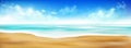 Realistic sand beach with blue sea or ocean water