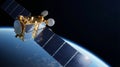 Telecommunications Satellite Orbiting Earth with Solar Panels in Deep Black Space Royalty Free Stock Photo