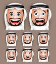 Realistic Saudi Arab Man Head with Different Facial Expressions