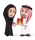 Realistic Saudi Arab Man Wearing Thobe Giving Golden Gift Royalty Free Stock Photo