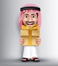 Realistic Saudi Arab Man Wearing Thobe Giving Golden Gift Royalty Free Stock Photo