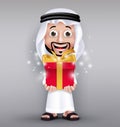 Realistic Saudi Arab Man Wearing Thobe Giving Red Gift Royalty Free Stock Photo