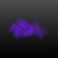 Realistic scary mystical violet fog in night Halloween. Purple poisonous gas, dust and smoke effect.