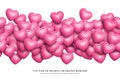 Realistic Scatter Pink 3D Heart Seamless Border Vector Valentines Day Background Royalty Free Stock Photo