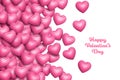 Realistic Scattered Pink 3D Hearts Border Vector Valentines Day Background