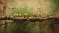 realistic scene of birds perched on tree branches, singing their melodious tunes