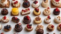 A realistic scene of a set of cakes on a white background. The cakes are in different shapes, sizes, Royalty Free Stock Photo