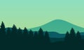 Realistic scenery of mountain landscape with silhouettes of spruce trees. Vector illustration