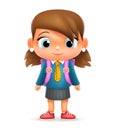 Realistic School Girl Child Cartoon Education Character