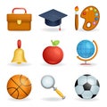 Realistic School icons education symbols set line art 3d design vector illustration