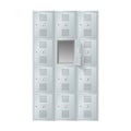 Realistic school lockers set, gray cupboards with combination lock and handles