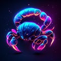 Realistic scorpion on a dark background. Vector illustration in neon style. AI Generated