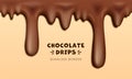 Realistic Seamless Dripping Chocolate Drops Horizontal Border. 3D vector liquid melted flowing milk chocolate, brown Royalty Free Stock Photo