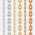 Realistic seamless golden, silver and bronze chains on checkered background. Metal chain with shiny gold plated links Royalty Free Stock Photo