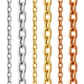 Realistic seamless golden, silver and bronze chains isolated on white background. Metal chain with shiny gold plated Royalty Free Stock Photo
