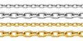 Realistic seamless golden and silver chains isolated on white background. Metal chain with shiny gold plated links Royalty Free Stock Photo