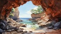 Realistic Cave Painting With Beach And Ocean - Australian Landscapes