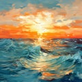 Vibrant Sunrise Seascape: Realistic Impressionism Illustration