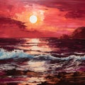 Realistic Seascape Painting: The Red Sun