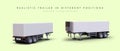 Realistic semi trailer in different positions. Refrigerator to tractor unit