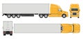 Realistic semi trailer truck vector illustration side, front, back, top view