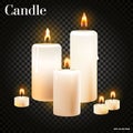 Realistic set of burning candles on transparent background, realistic vector illustration Royalty Free Stock Photo