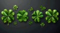 A realistic set of clover leaves isolated on transparent background. Modern illustration of 3D green four and three leaf Royalty Free Stock Photo