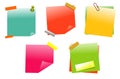 realistic set colorful blank sticky notes with pushpins paperclips. yellow post it note with tape. yellow sticky note pinned. Royalty Free Stock Photo