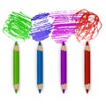 Realistic Set of Colorful Colored Pencils, Crayons with Brush Strokes Background, Back to School art. Vector Illustration Royalty Free Stock Photo