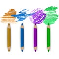 Realistic Set of Colorful Colored Pencils, Crayons with Brush Strokes Background, Back to School art. Vector Illustration Royalty Free Stock Photo