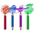 Realistic Set of Colorful Pencils, Crayons with Brush Strokes Background, Back to School art. Vector Illustration Royalty Free Stock Photo