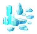 Realistic set of crystals of ice, iceberg broken pieces of ice Royalty Free Stock Photo