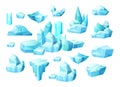 Realistic set of crystals of ice, iceberg broken pieces of ice Royalty Free Stock Photo