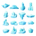 Realistic set of crystals of ice, iceberg broken pieces of ice Royalty Free Stock Photo