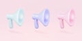 Realistic set 3d megaphones, loudspeakers on pink background. Vector illustration Royalty Free Stock Photo