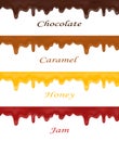 A realistic set of dripping melted chocolate, caramel, honey and jam. For desserts design and for cakes Royalty Free Stock Photo