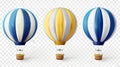 A realistic set of hot air balloon mockups isolated on transparent background. Modern illustration of white and yellow Royalty Free Stock Photo