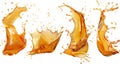 Realistic set of liquid waves of falling and flowing beer, orange, mango or lemon juice, oil, soda or honey Royalty Free Stock Photo