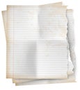 Realistic set vintage torn sheet of notebook paper